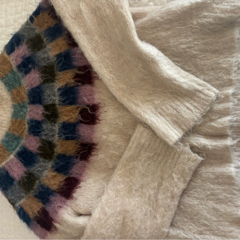 Madewell Cream Sweater with Multicolor Pattern